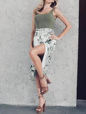 NWT GUESS Boho Resort Green Tie Dye Faux Wrap Midi Dress Sleeveless Slit Size S